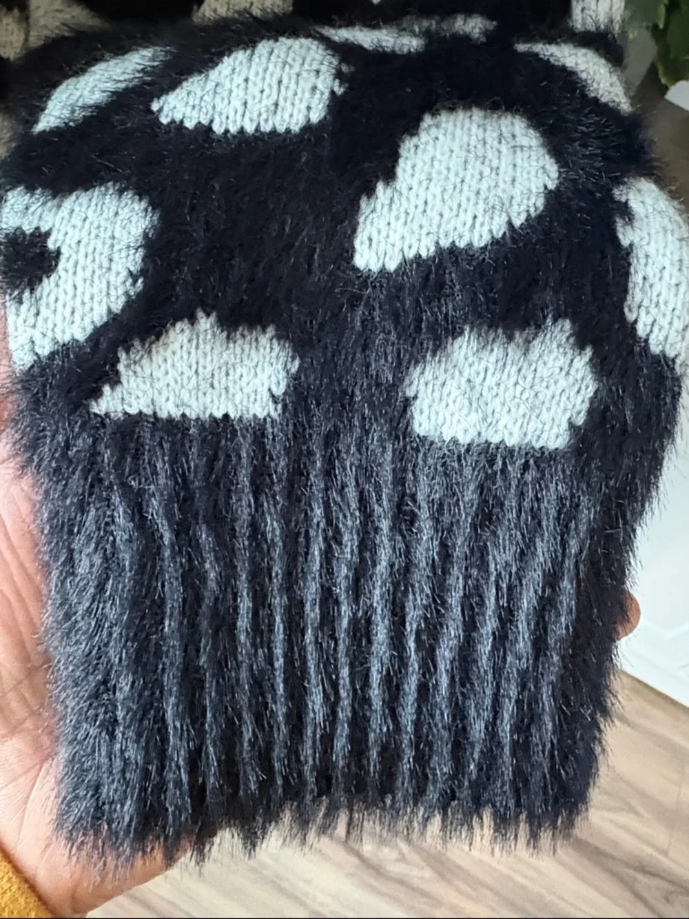 White Birch Oversized Black & Cream Leopard Plush Scoopneck Sweater - Picture 4 of 8